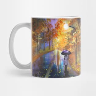 Dreamy umberella girl walking in the rain Moody Autumn rainy day Mug